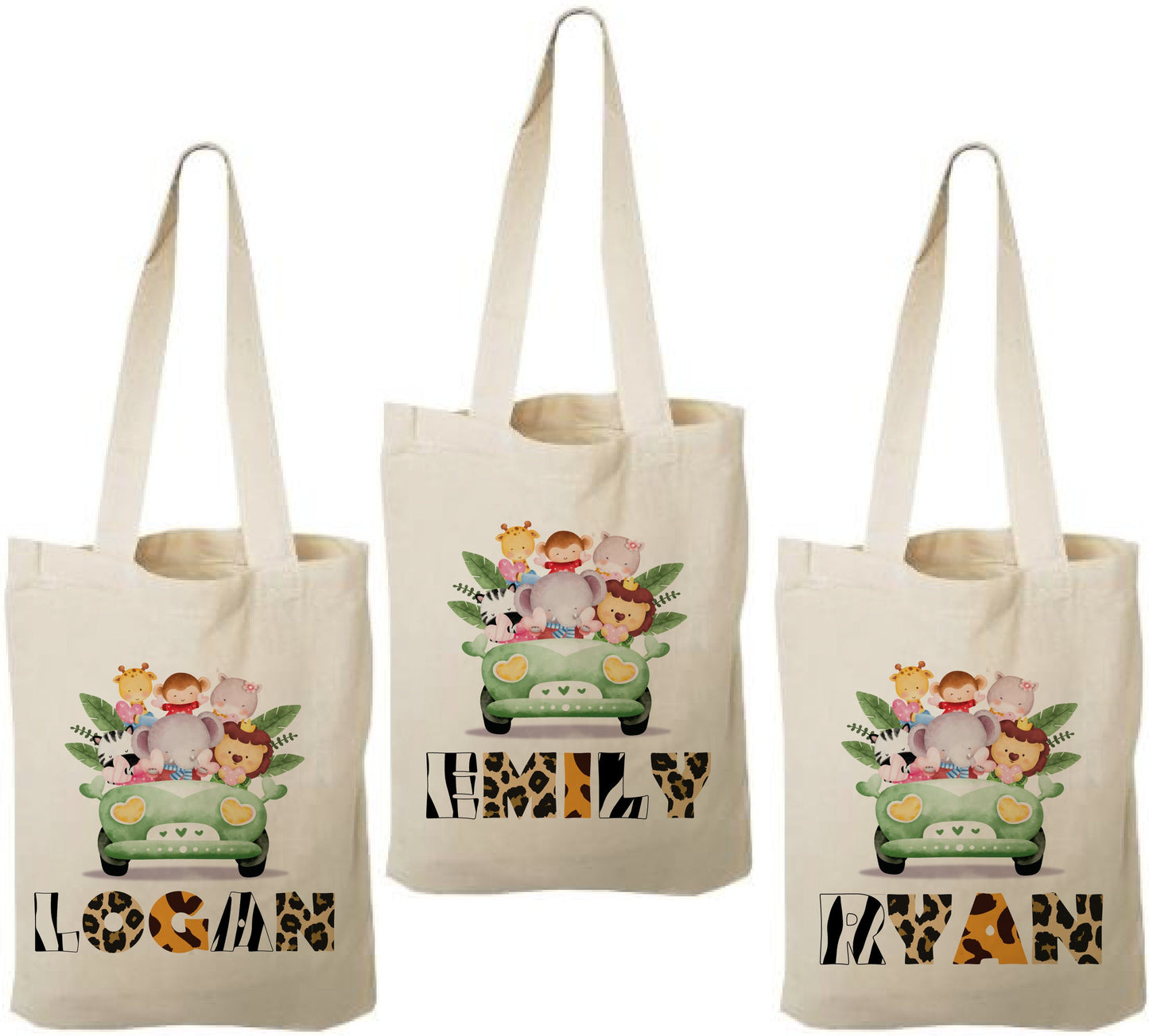 Custom Safari Party Favor Bags - Set of Three Bags - Personalized with Guest Names