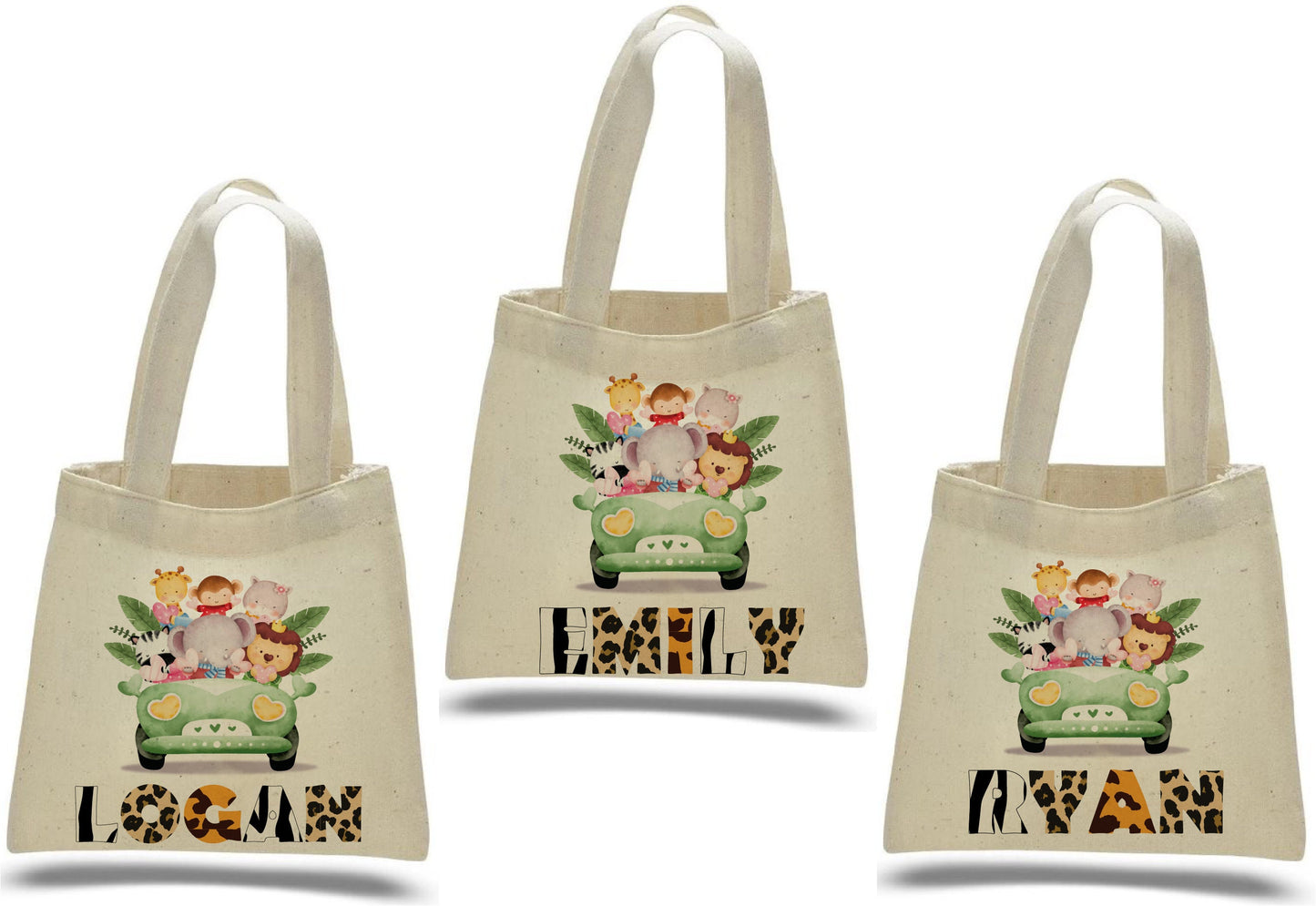 Custom Safari Party Favor Bags - Set of Three Bags - Personalized with Guest Names