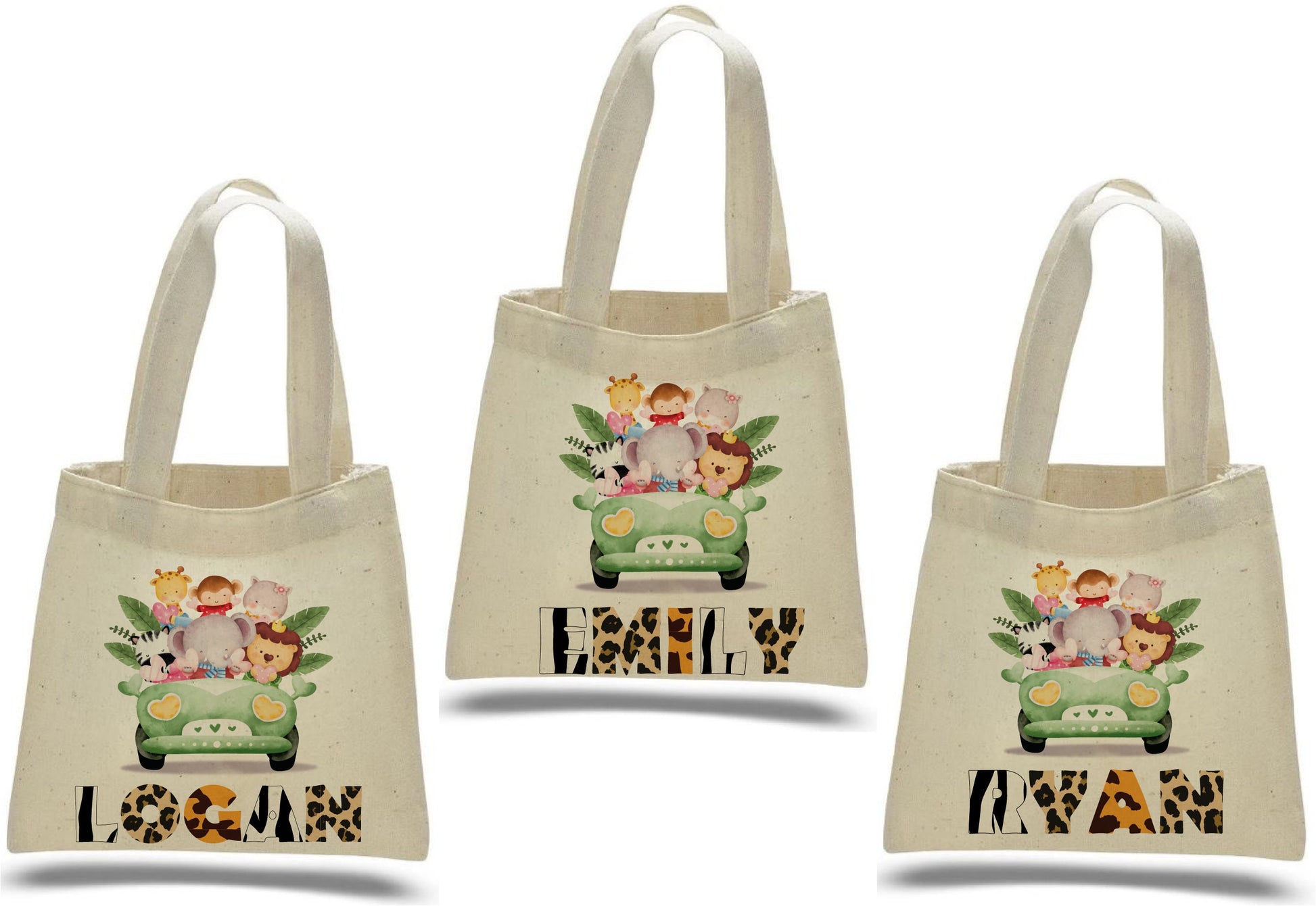 Custom Safari Party Favor Bags - Set of Three Bags - Personalized with Guest Names