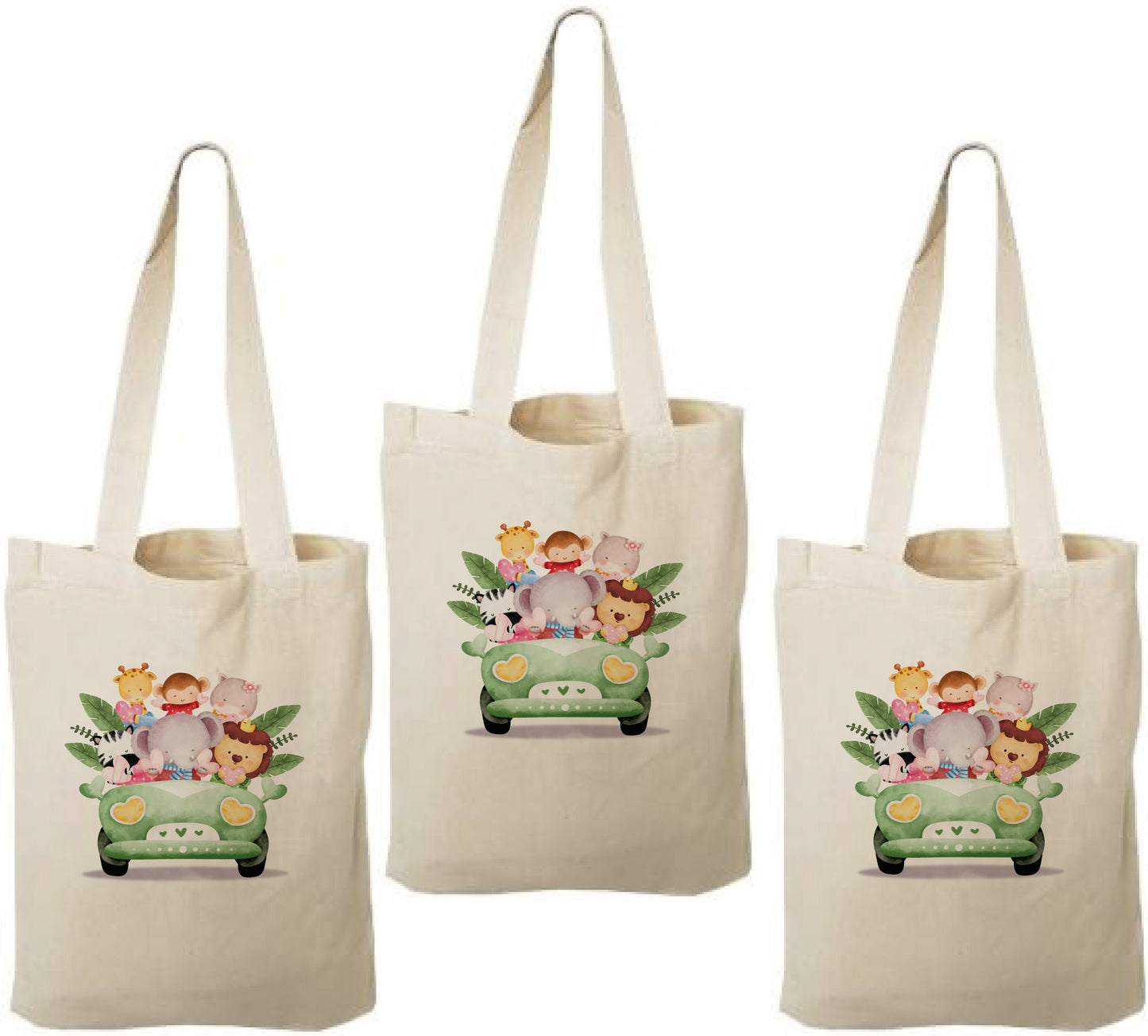 Safari Party Favor Bags, Jungle Animal Cotton Goodie Bags, Set of 3