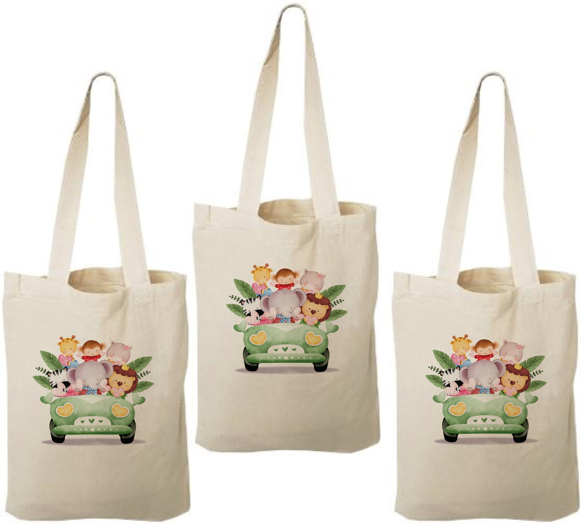 Safari Party Favor Bags, Jungle Animal Cotton Goodie Bags, Set of 3