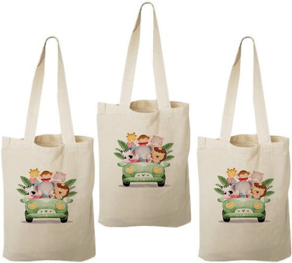 Safari Party Favor Bags, Jungle Animal Cotton Goodie Bags, Set of 3