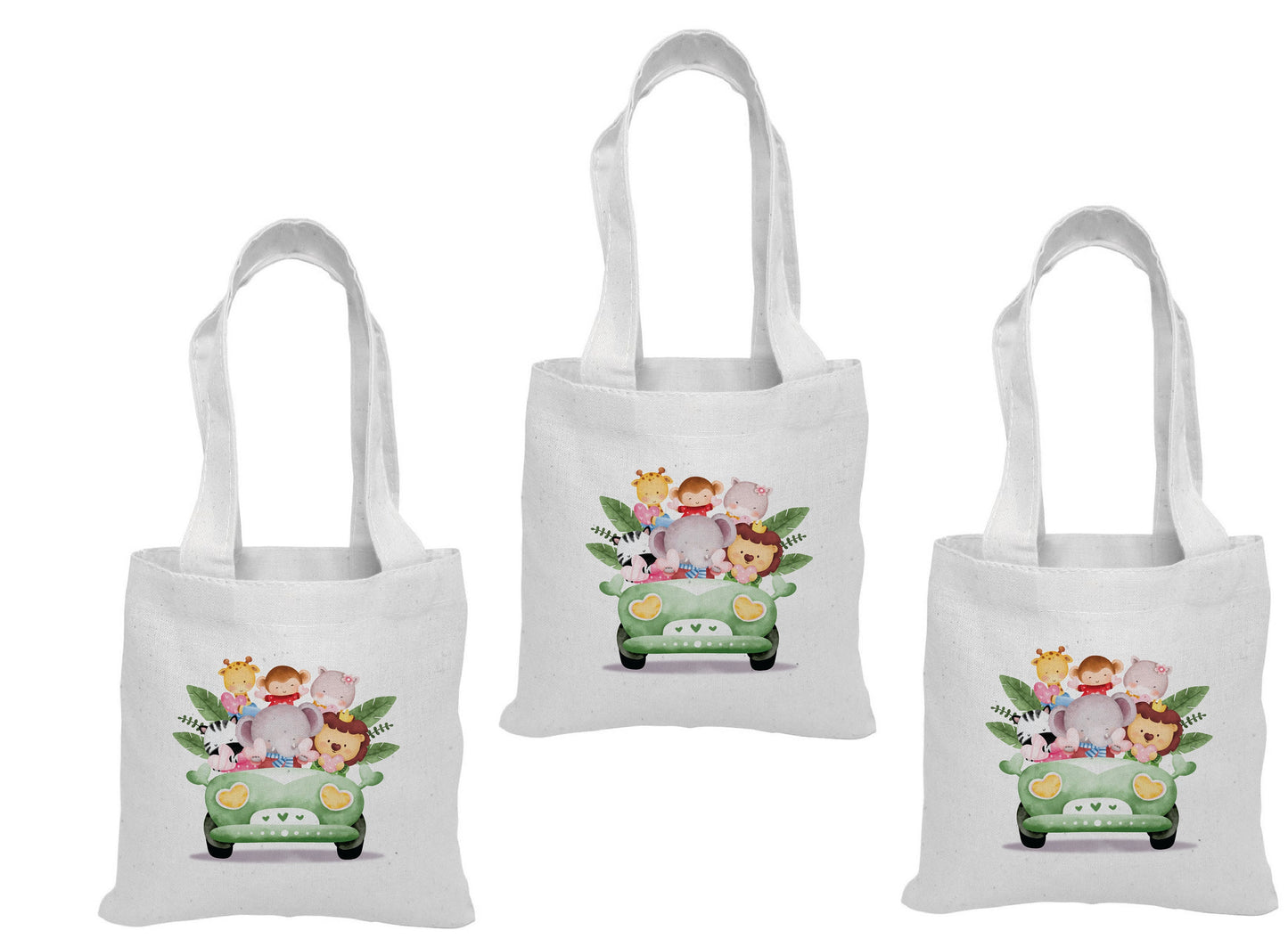 Safari Party Favor Bags, Jungle Animal Cotton Goodie Bags, Set of 3
