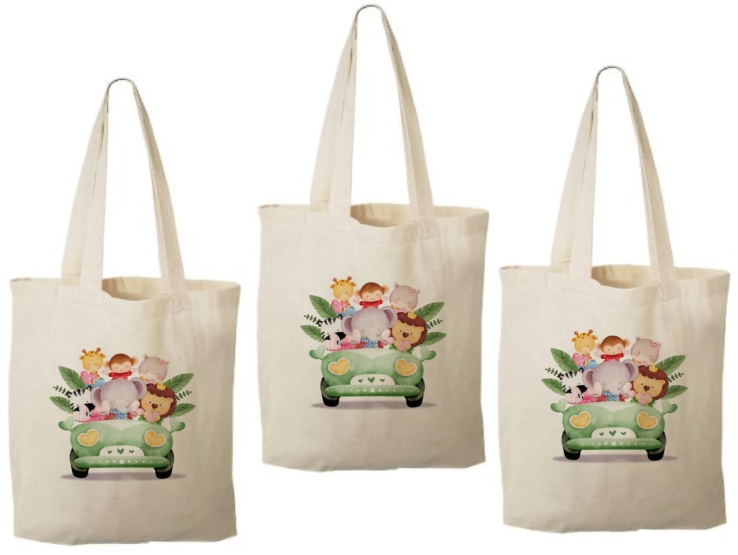 Safari Party Favor Bags, Jungle Animal Cotton Goodie Bags, Set of 3