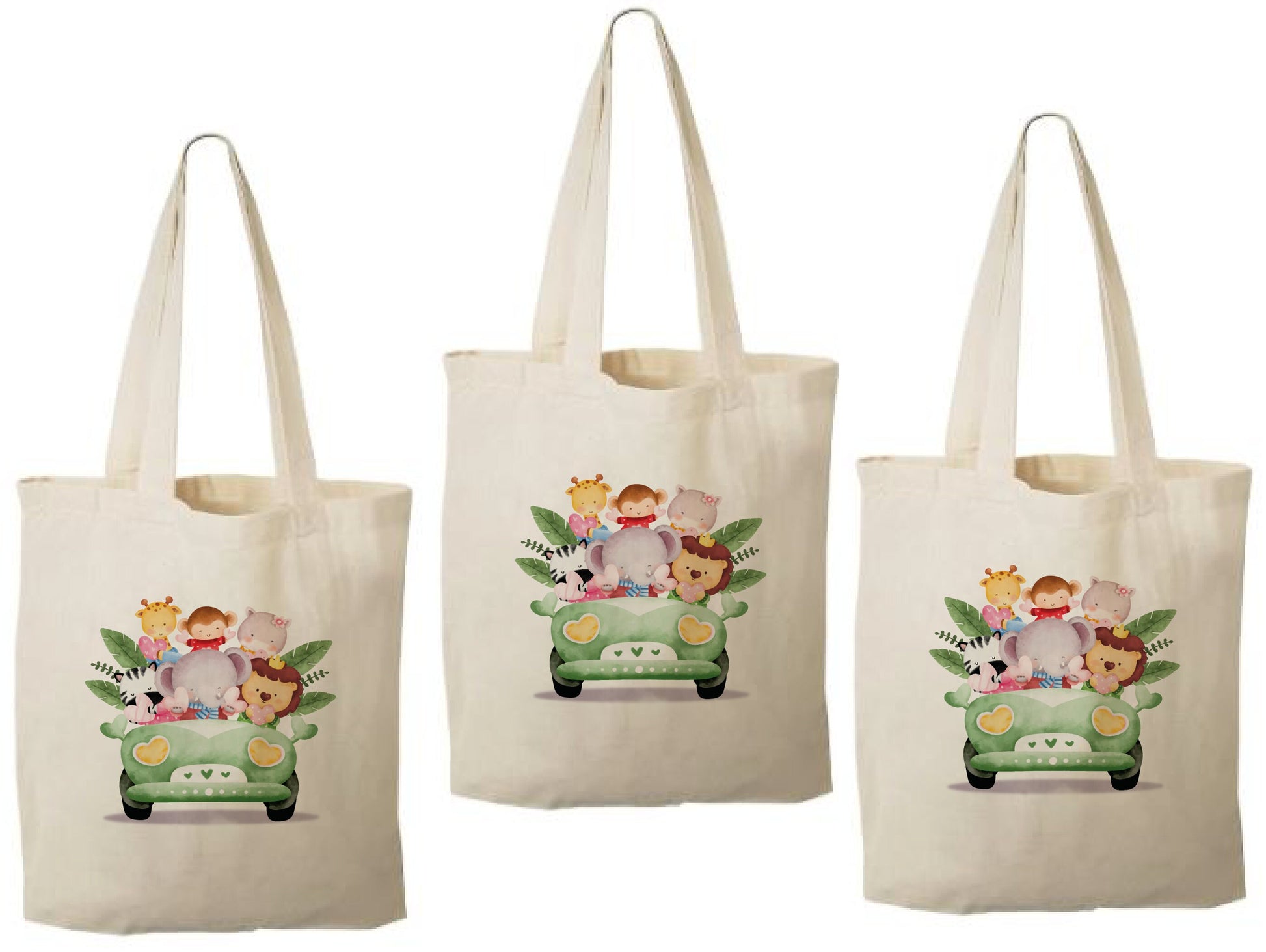 Safari Party Favor Bags, Jungle Animal Cotton Goodie Bags, Set of 3