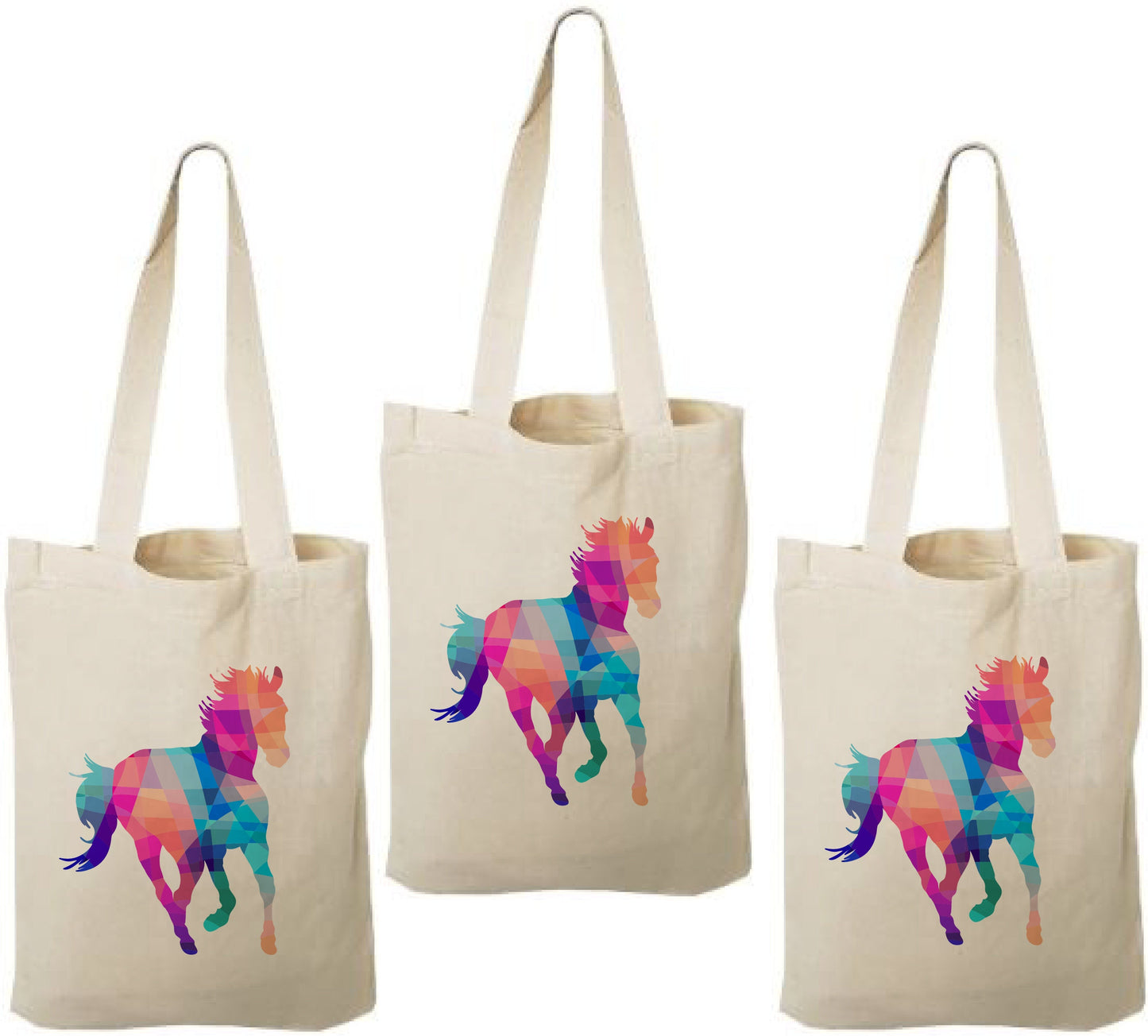 Rainbow Horse Party Favor Bags – Cotton Tote, Set of 3