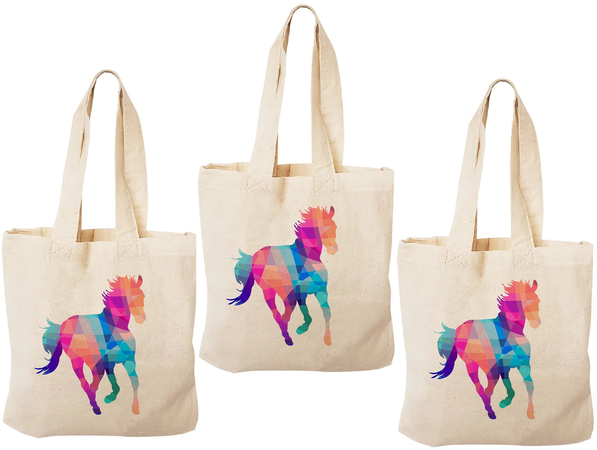 Rainbow Horse Party Favor Bags – Cotton Tote, Set of 3