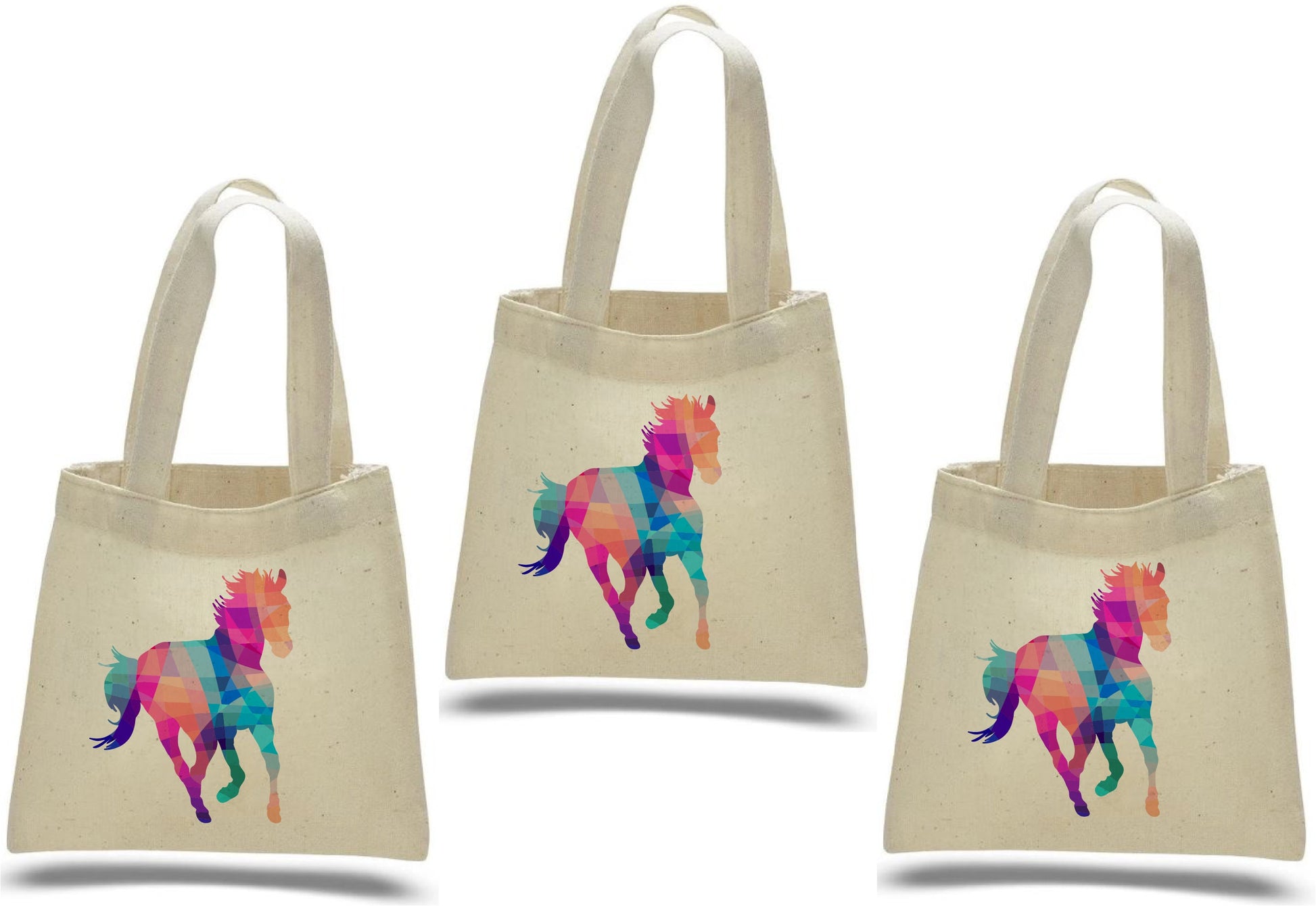 Rainbow Horse Party Favor Bags – Cotton Tote, Set of 3