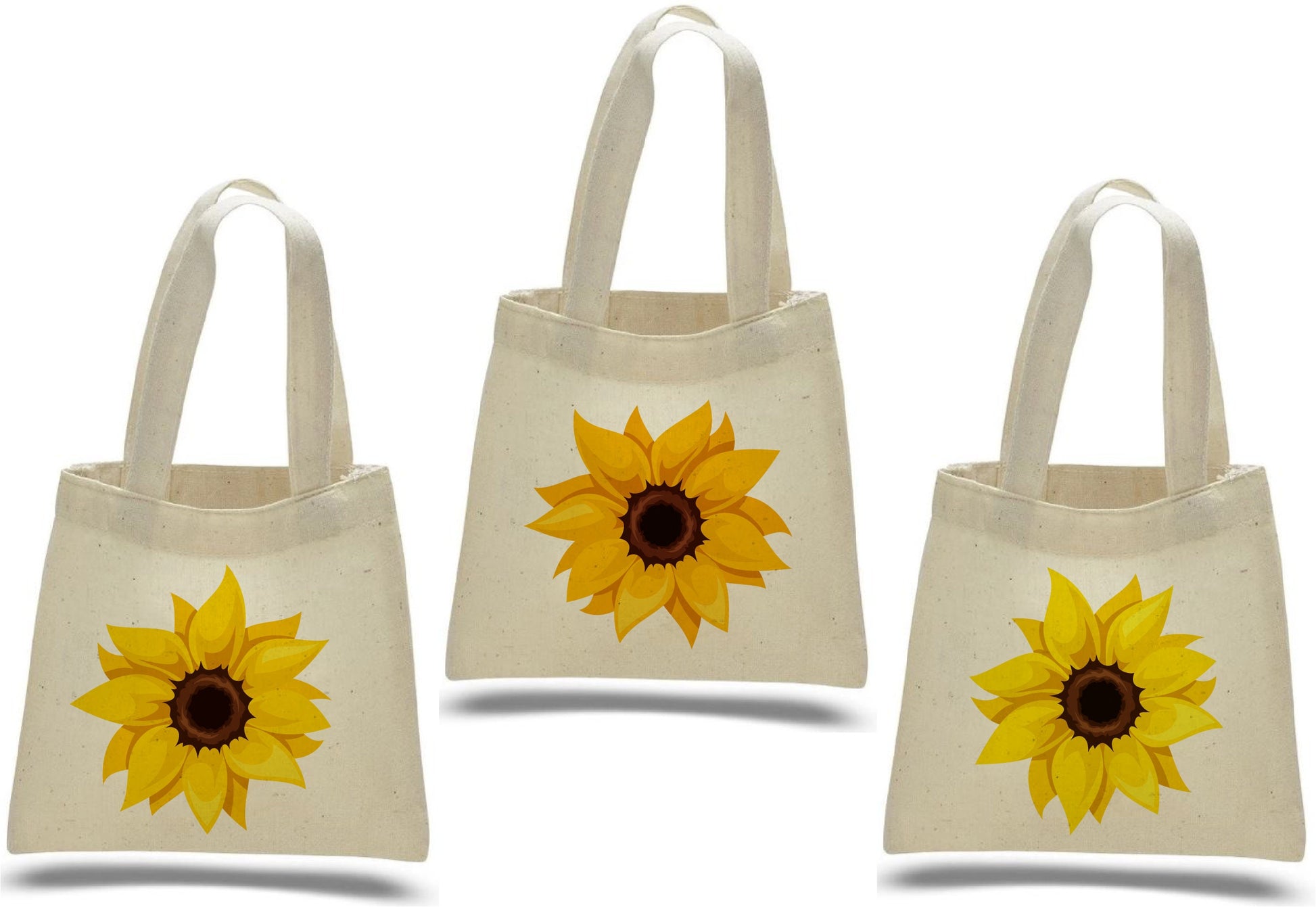 Sunflower Party Favor Bags - Perfect for Sunflower Themed Parties - Set of 3 - Cotton Party Bags with Handles