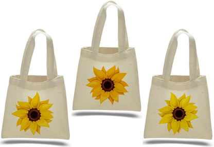Sunflower Party Favor Bags - Perfect for Sunflower Themed Parties - Set of 3 - Cotton Party Bags with Handles