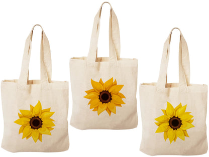 Sunflower Party Favor Bags - Perfect for Sunflower Themed Parties - Set of 3 - Cotton Party Bags with Handles
