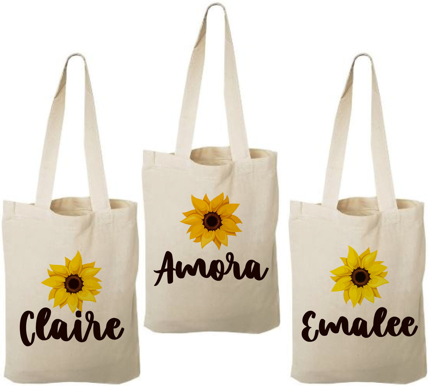 Personalized Sunflower Cotton Favor Bags – Custom Name Party Gifts