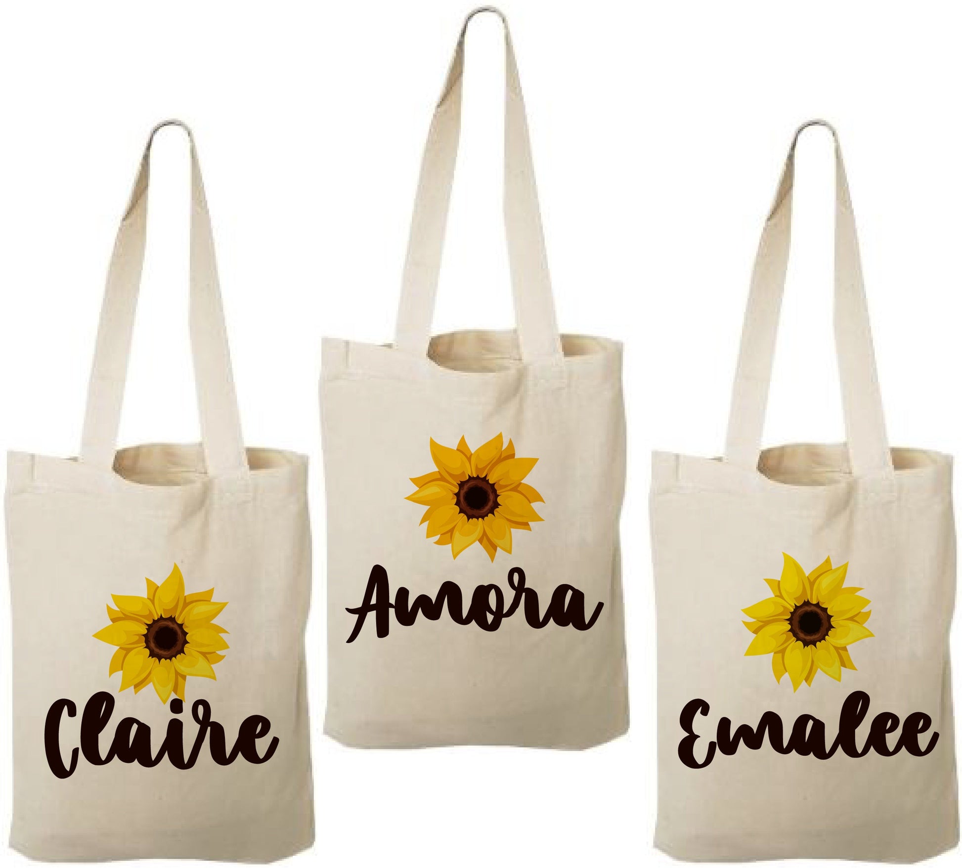 Personalized Sunflower Cotton Favor Bags – Custom Name Party Gifts