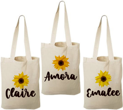 Personalized Sunflower Cotton Favor Bags – Custom Name Party Gifts