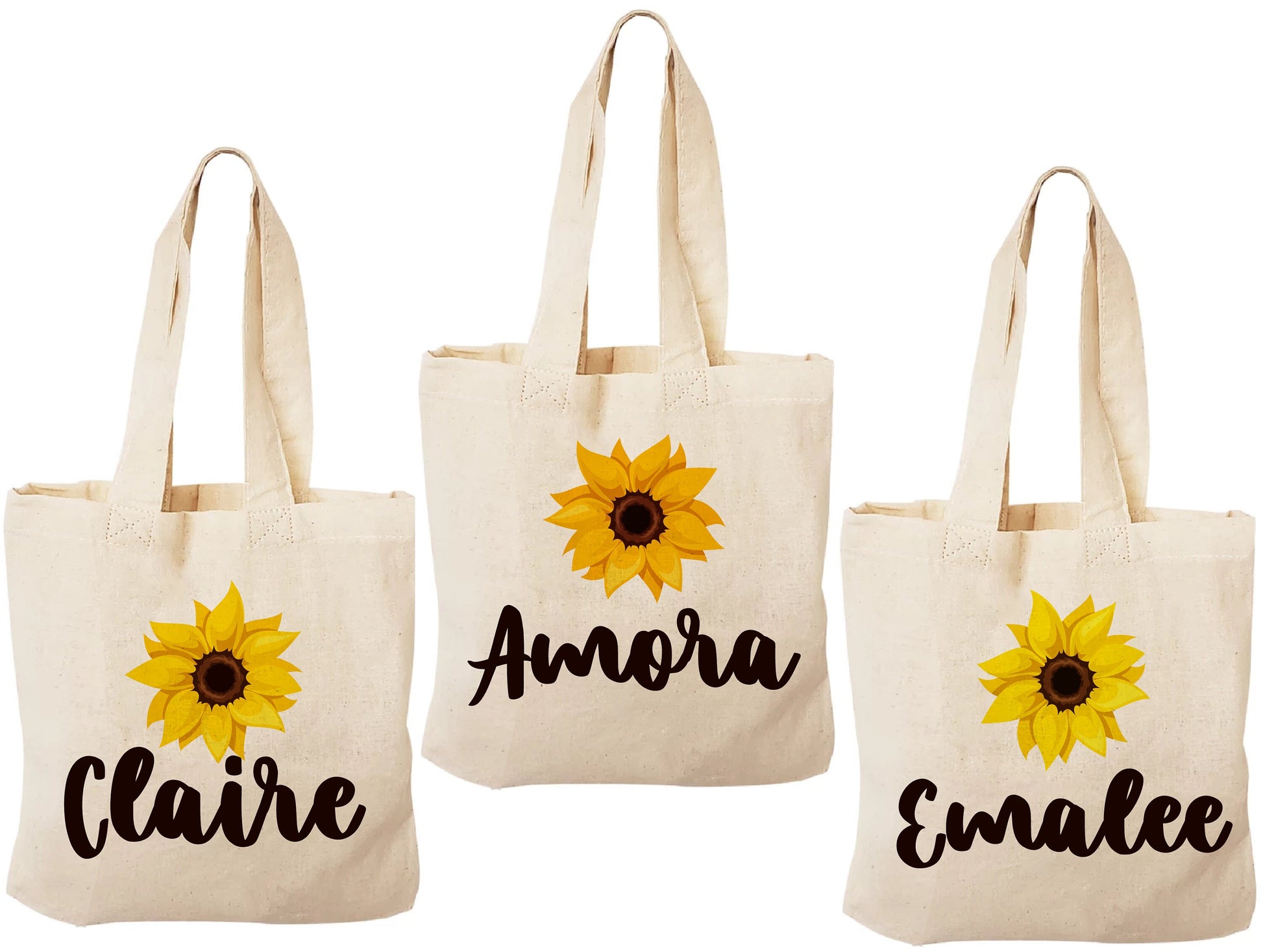 Personalized Sunflower Cotton Favor Bags – Custom Name Party Gifts