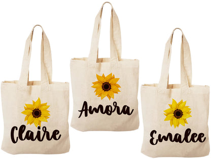 Personalized Sunflower Cotton Favor Bags – Custom Name Party Gifts