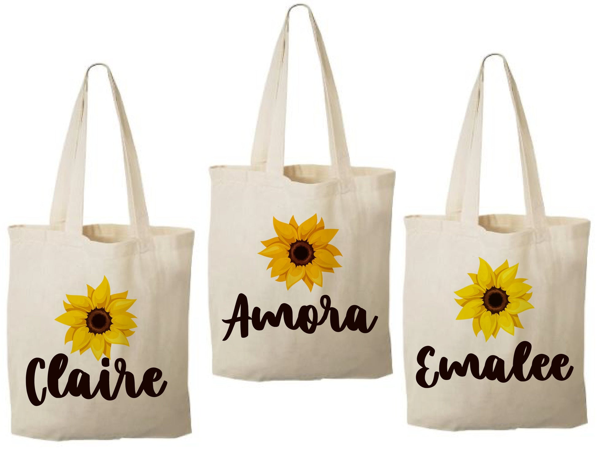 Personalized Sunflower Cotton Favor Bags – Custom Name Party Gifts