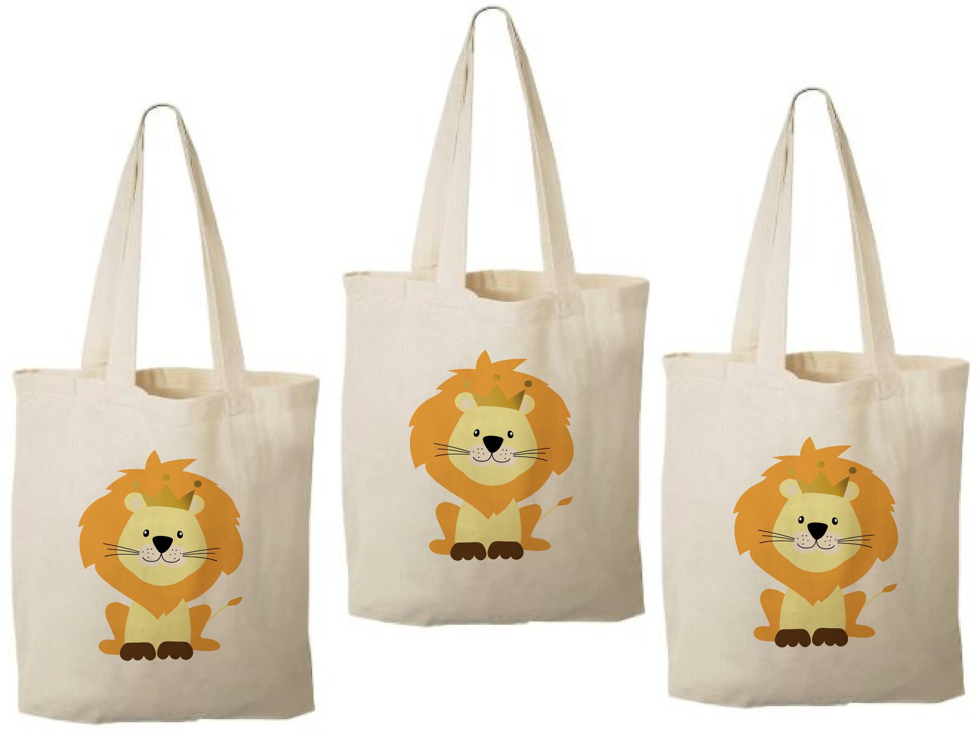 Lion Party Favor Bags – Safari Jungle Cotton Canvas Goodie Bags, Set of Three