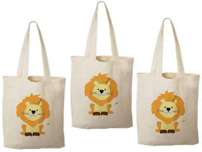 Lion Party Favor Bags – Safari Jungle Cotton Canvas Goodie Bags, Set of Three