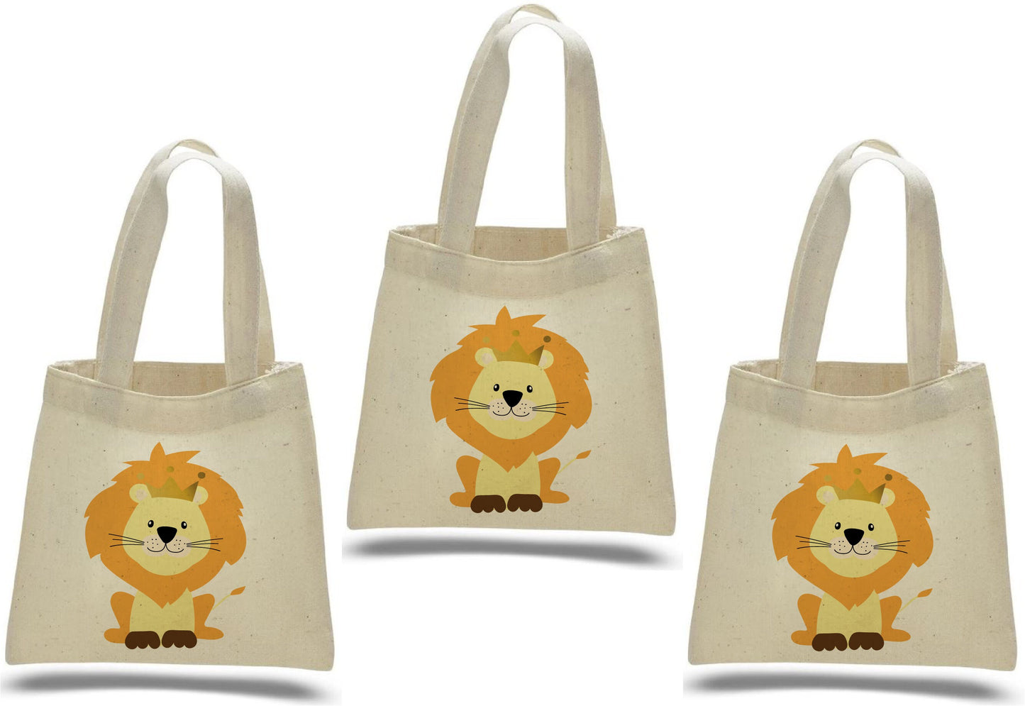 Lion Party Favor Bags – Safari Jungle Cotton Canvas Goodie Bags, Set of Three