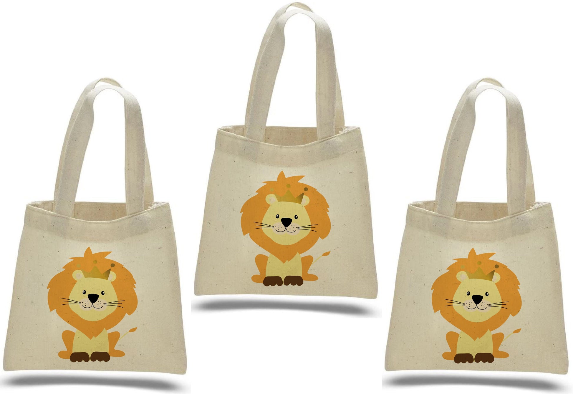 Lion Party Favor Bags – Safari Jungle Cotton Canvas Goodie Bags, Set of Three