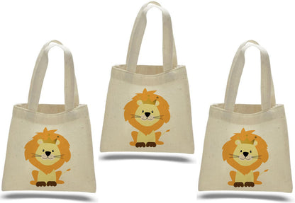 Lion Party Favor Bags – Safari Jungle Cotton Canvas Goodie Bags, Set of Three