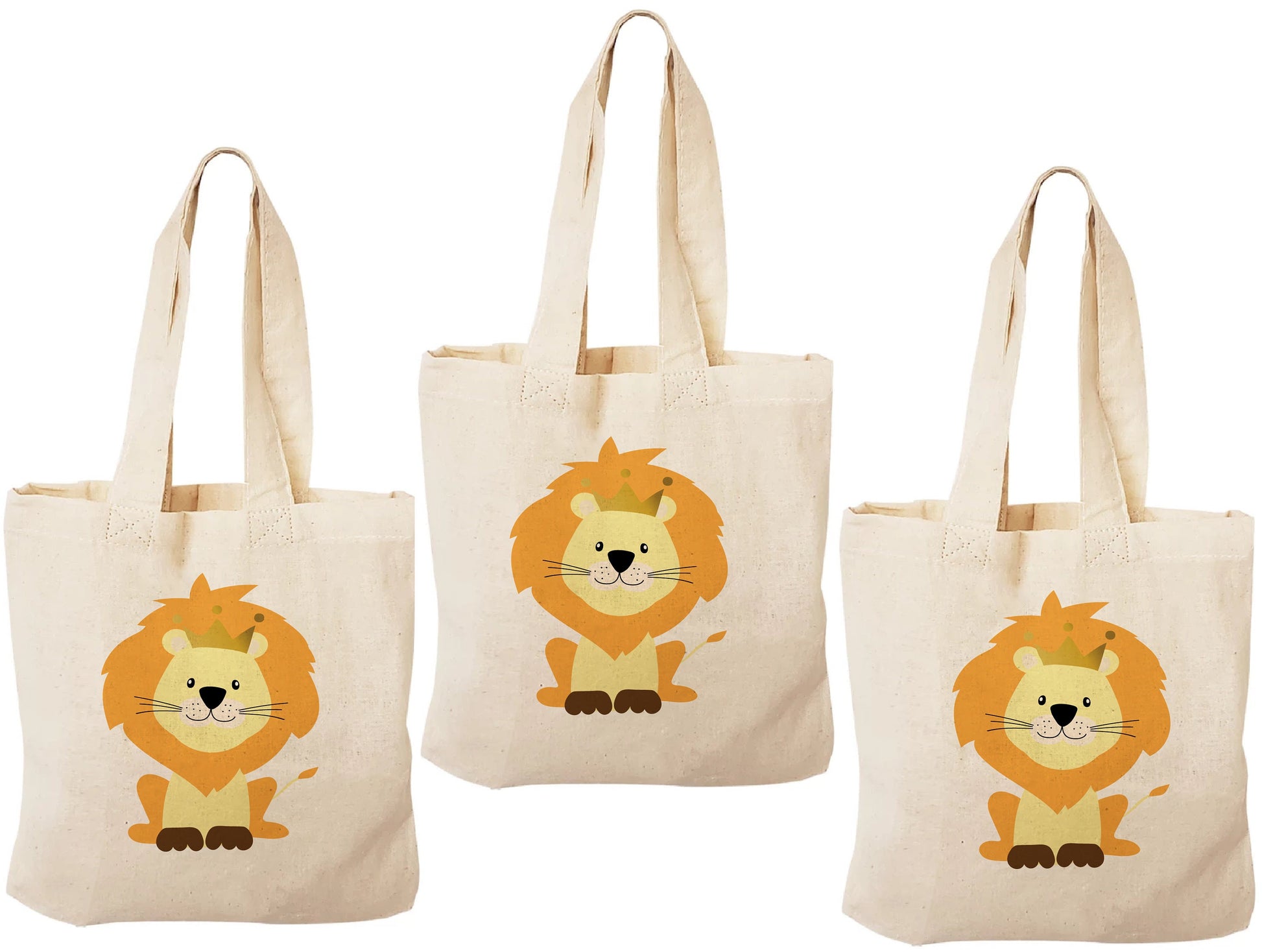 Lion Party Favor Bags – Safari Jungle Cotton Canvas Goodie Bags, Set of Three
