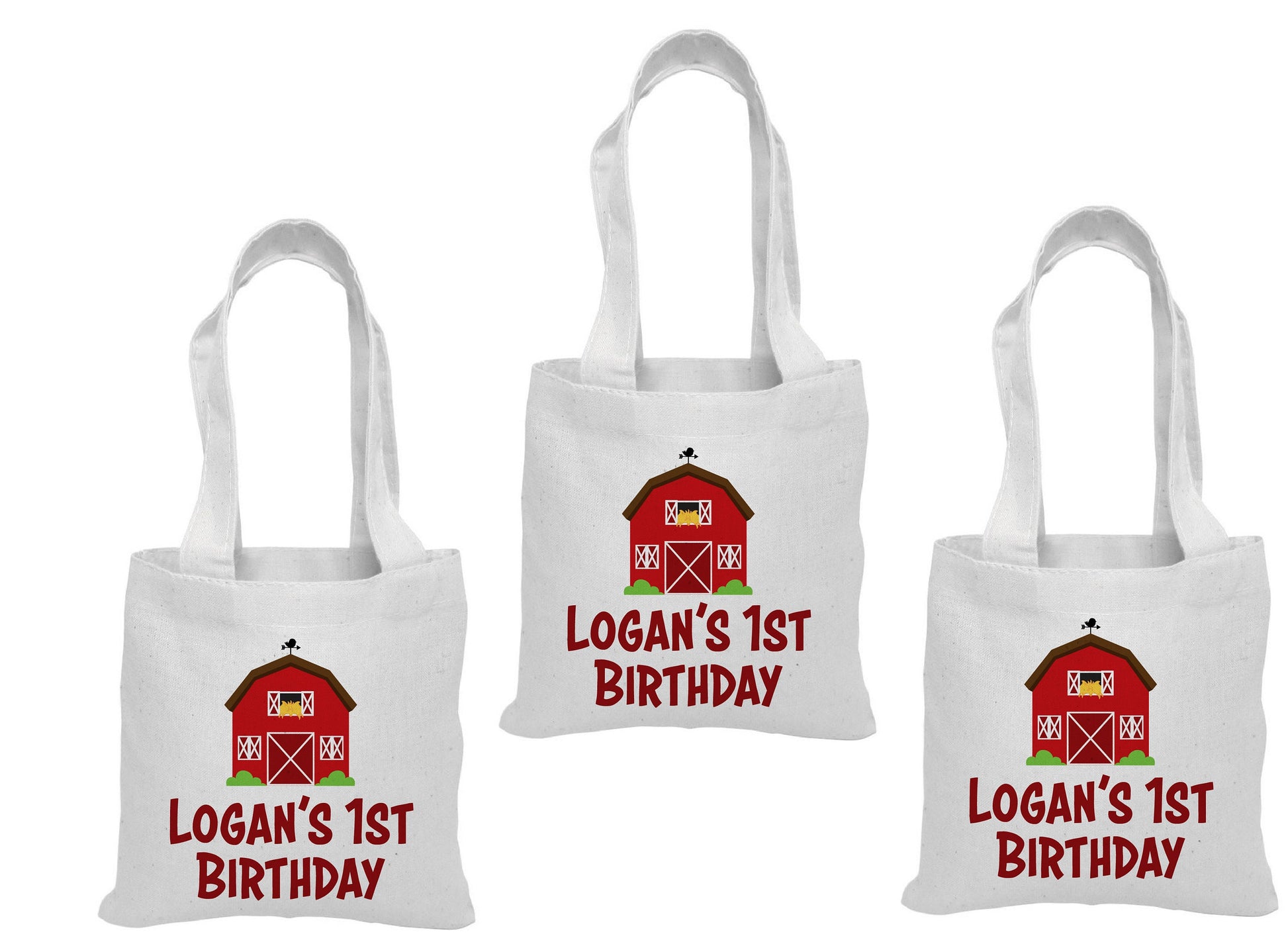 Personalized Farm Party Favor Bags – Barnyard Birthday, Cotton Tote, Set of 3