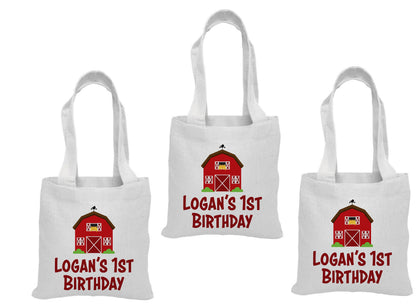 Personalized Farm Party Favor Bags – Barnyard Birthday, Cotton Tote, Set of 3
