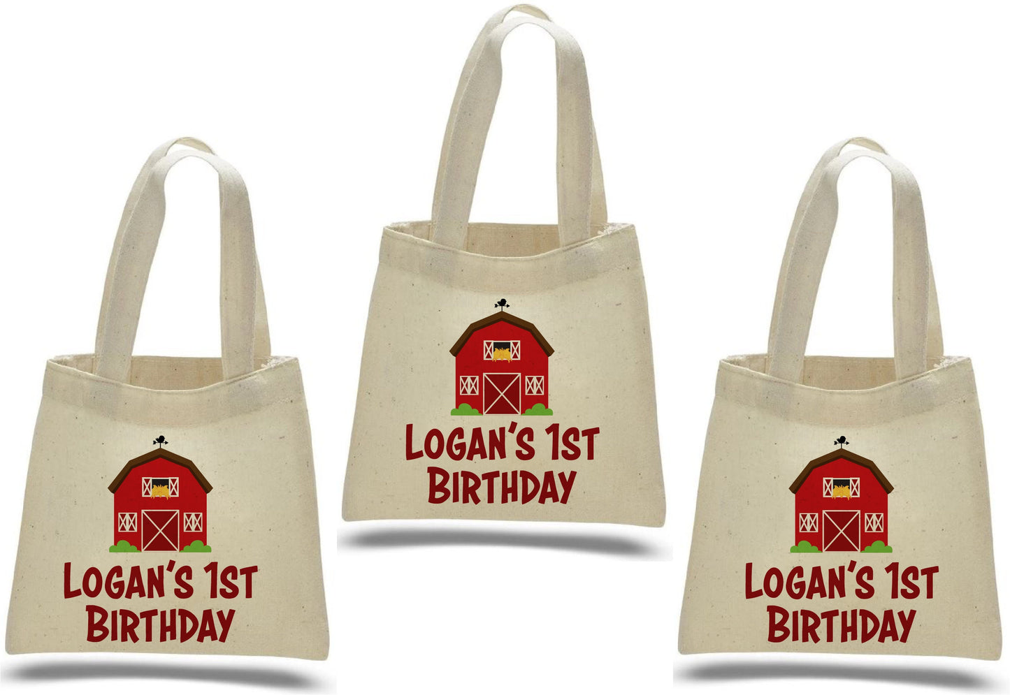 Personalized Farm Party Favor Bags – Barnyard Birthday, Cotton Tote, Set of 3