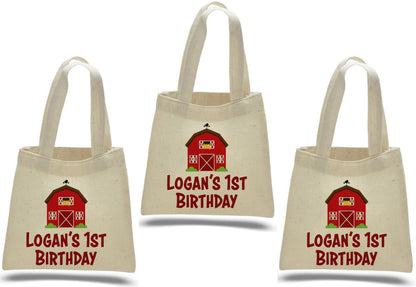 Personalized Farm Party Favor Bags – Barnyard Birthday, Cotton Tote, Set of 3