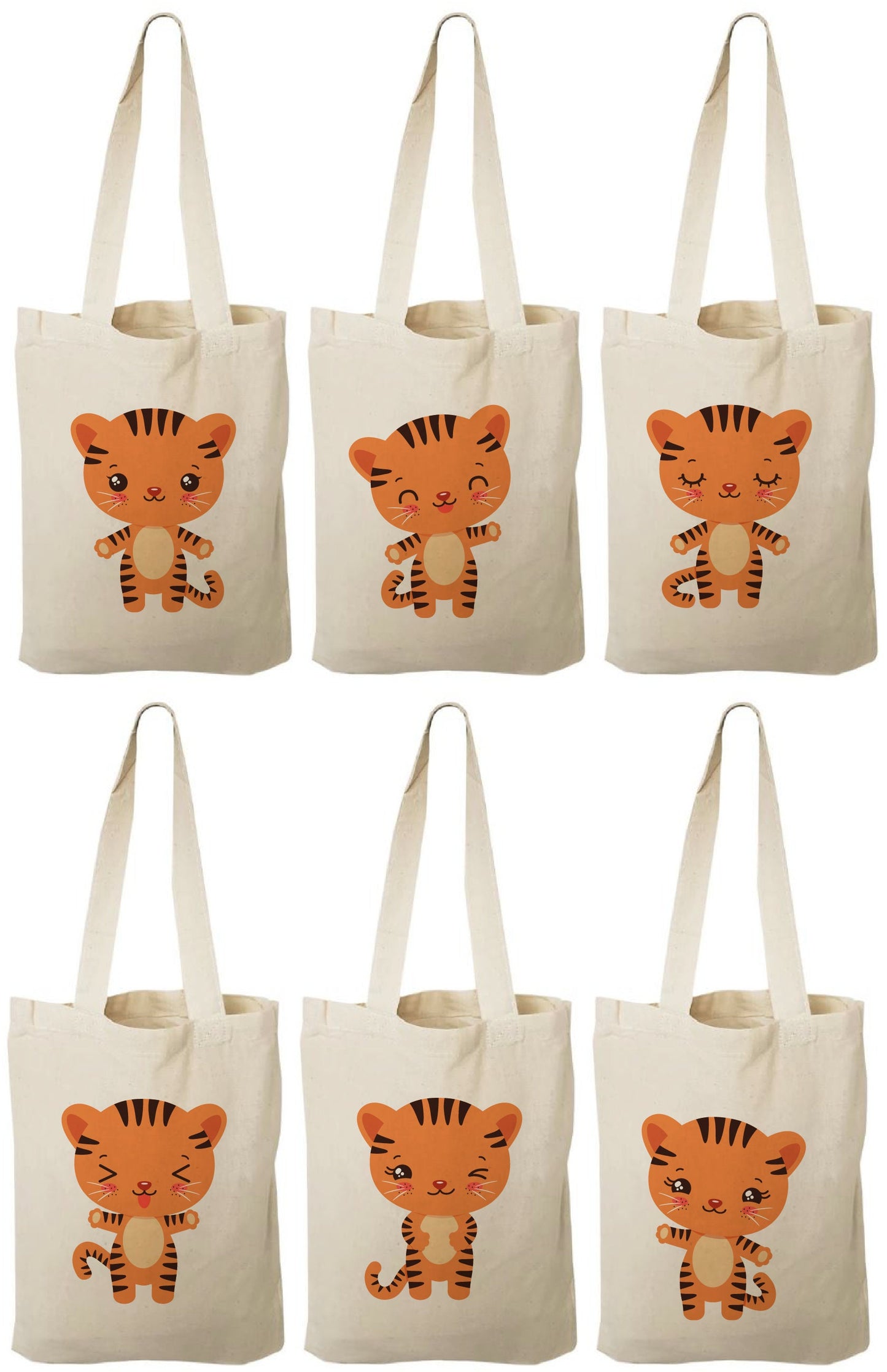 Tiger Party Favor Bags - Perfect for Tiger or Safari Themed Parties! - Set of Six - Cotton Bags with Handles