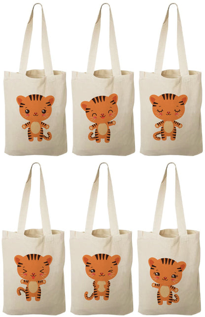 Tiger Party Favor Bags - Perfect for Tiger or Safari Themed Parties! - Set of Six - Cotton Bags with Handles