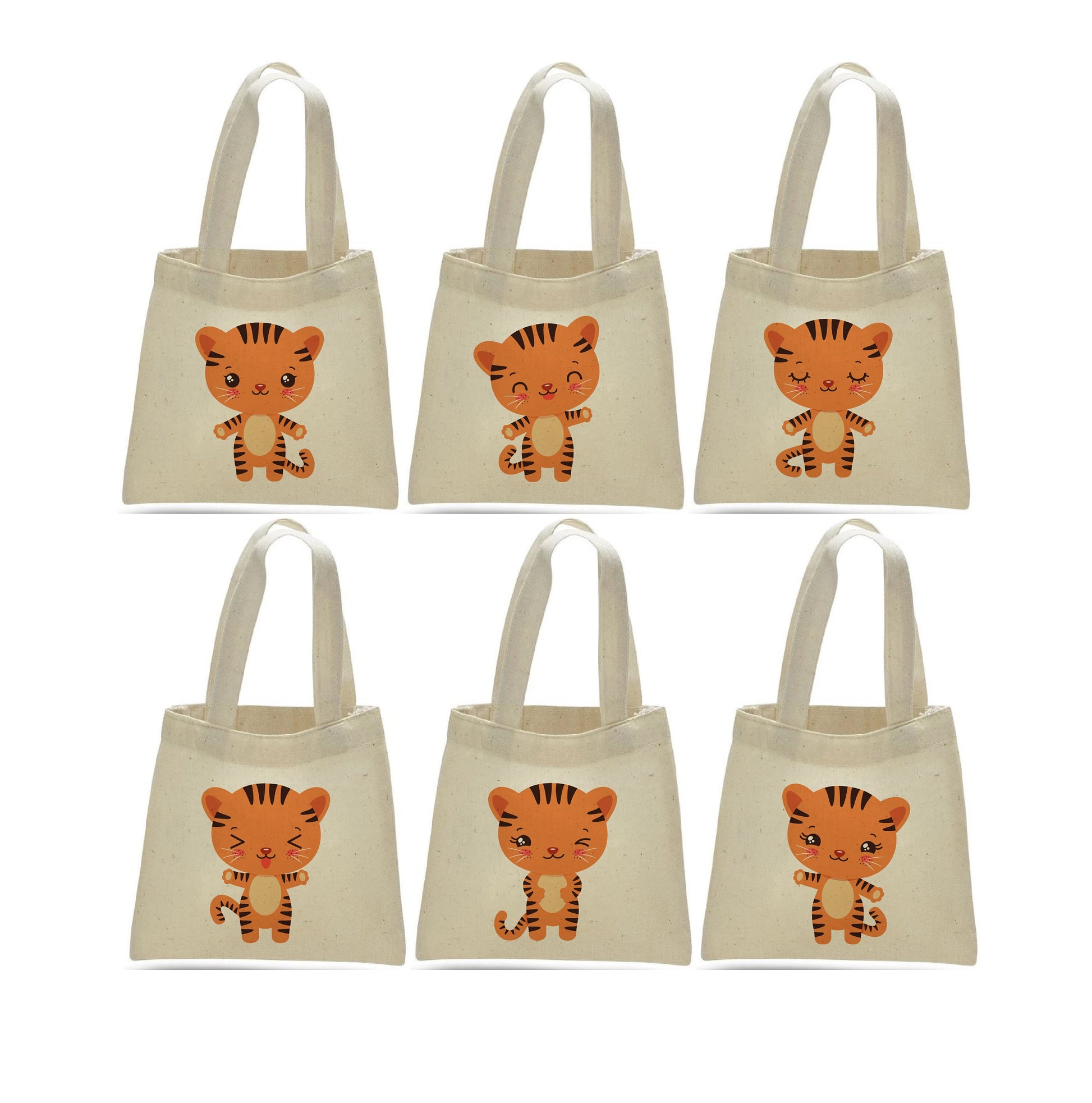 Tiger Party Favor Bags - Perfect for Tiger or Safari Themed Parties! - Set of Six - Cotton Bags with Handles