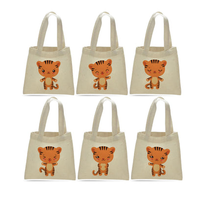 Tiger Party Favor Bags - Perfect for Tiger or Safari Themed Parties! - Set of Six - Cotton Bags with Handles