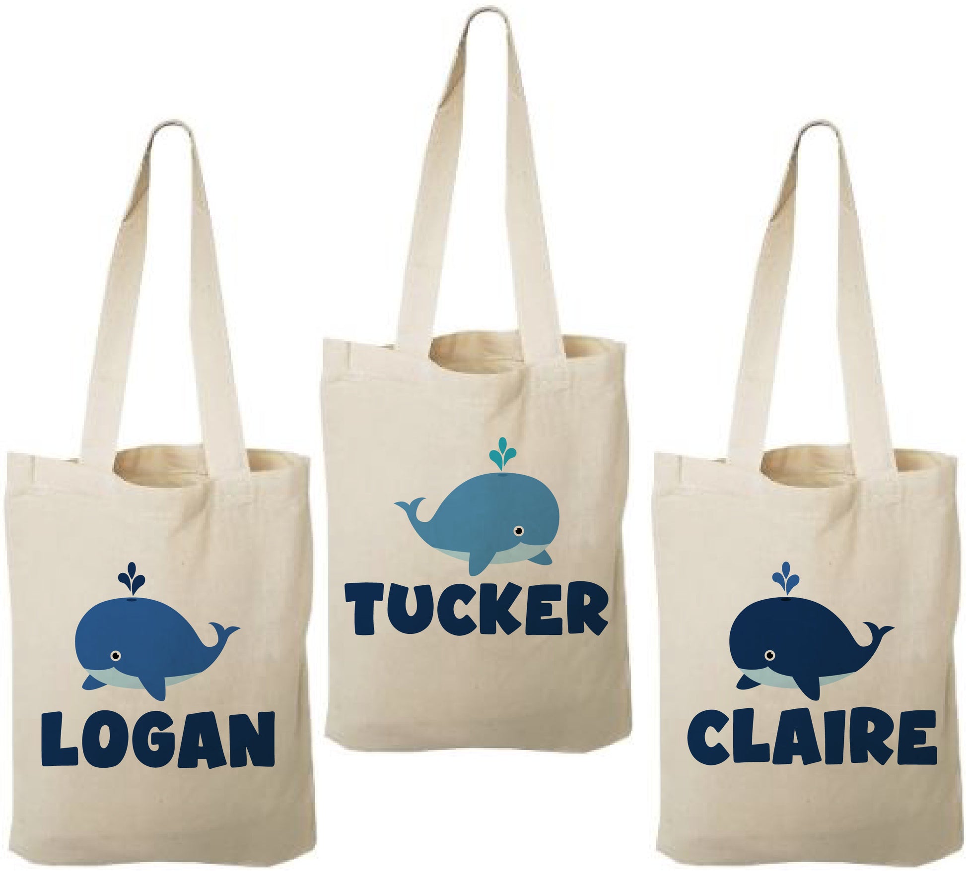 Custom Whale Party Favor Bags - Perfect for Whale Themed Parties and Events! Personalized with Guests Names - Cotton Party Bags with Handles