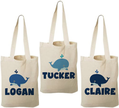 Custom Whale Party Favor Bags - Perfect for Whale Themed Parties and Events! Personalized with Guests Names - Cotton Party Bags with Handles