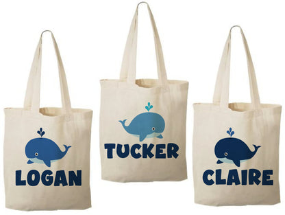 Custom Whale Party Favor Bags - Perfect for Whale Themed Parties and Events! Personalized with Guests Names - Cotton Party Bags with Handles