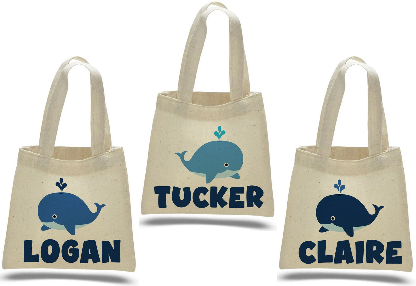 Custom Whale Party Favor Bags - Perfect for Whale Themed Parties and Events! Personalized with Guests Names - Cotton Party Bags with Handles