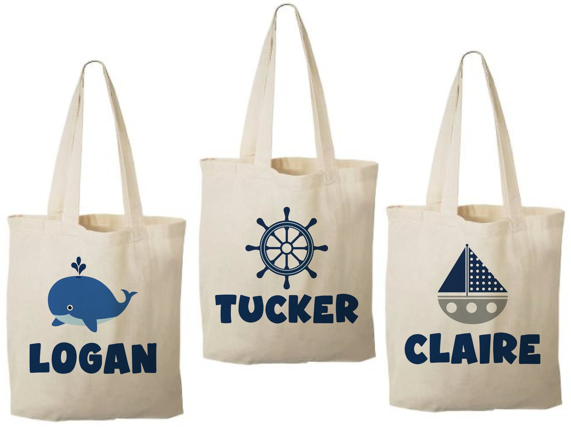 Nautical Party Favor Bags, Whale Birthday Treat Bags, Set of 3