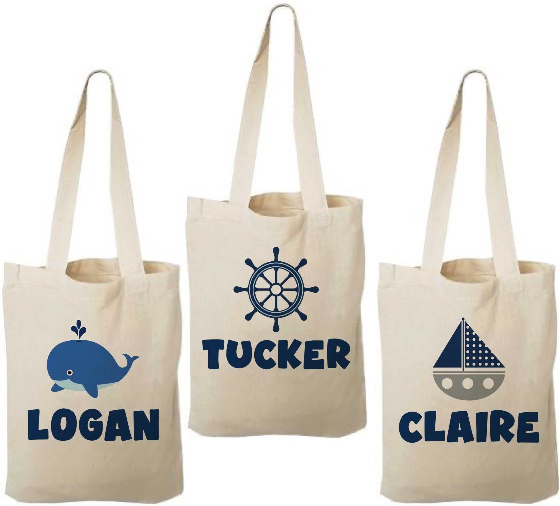 Nautical Party Favor Bags, Whale Birthday Treat Bags, Set of 3