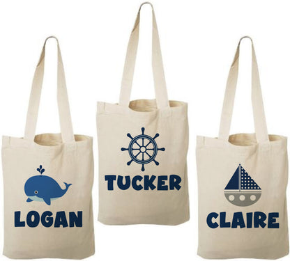 Nautical Party Favor Bags, Whale Birthday Treat Bags, Set of 3