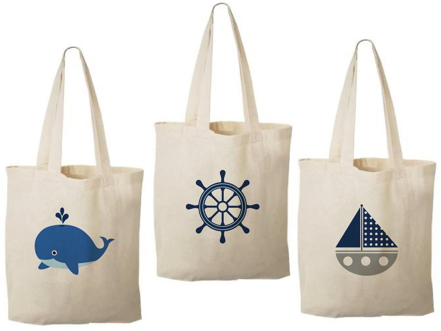 Nautical Party Favor Bags – Whale, Sailboat, Ship Wheel – Set of Three