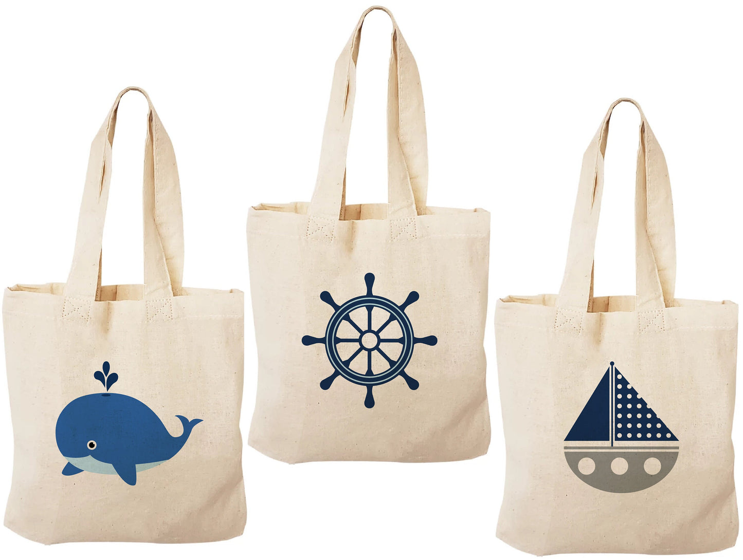 Nautical Party Favor Bags – Whale, Sailboat, Ship Wheel – Set of Three
