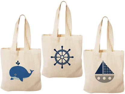 Nautical Party Favor Bags – Whale, Sailboat, Ship Wheel – Set of Three