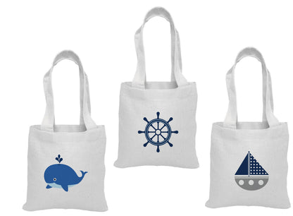 Nautical Party Favor Bags – Whale, Sailboat, Ship Wheel – Set of Three