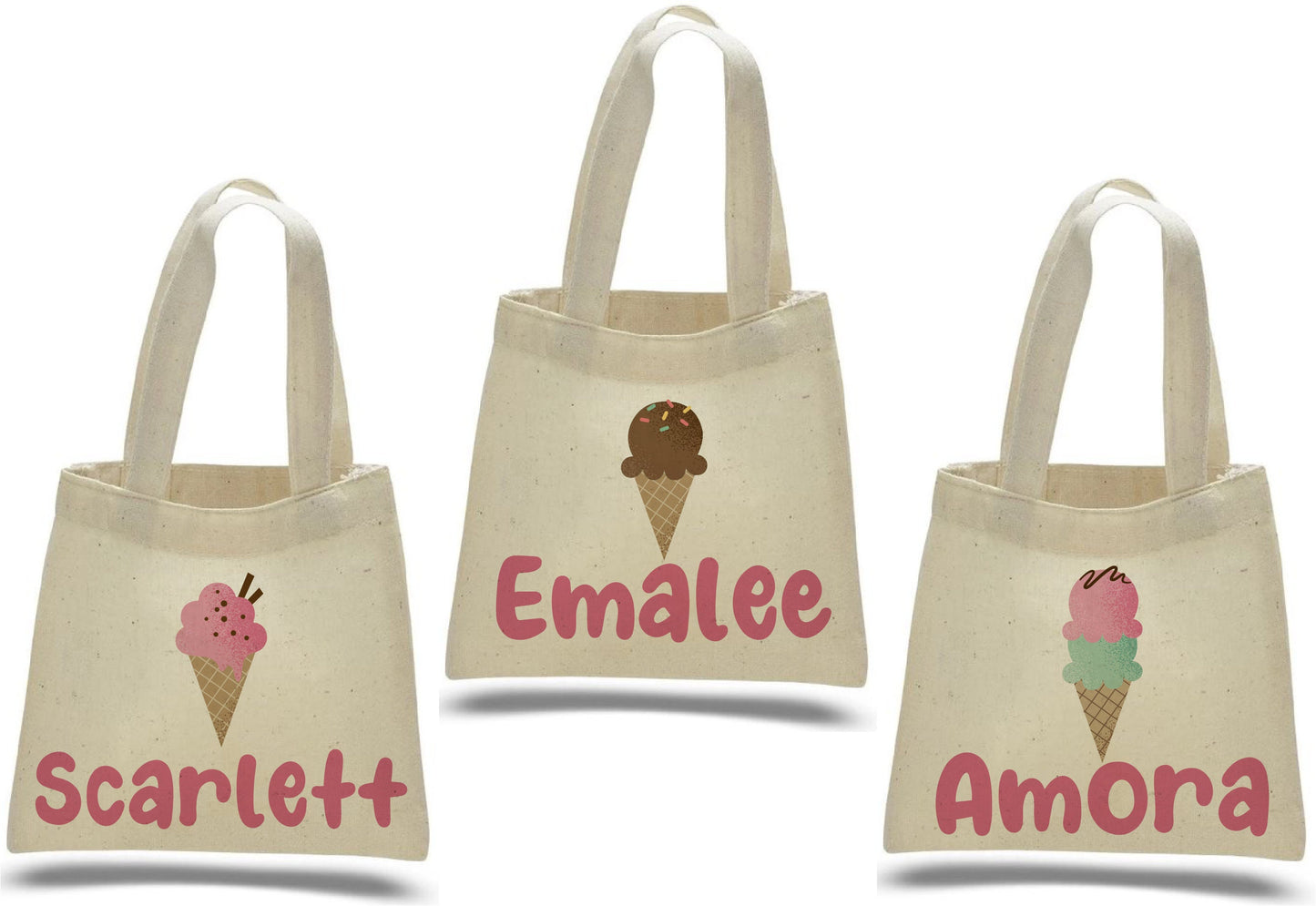 Ice Cream Party Favor Bags, Personalized Treat Bags, Set of 3