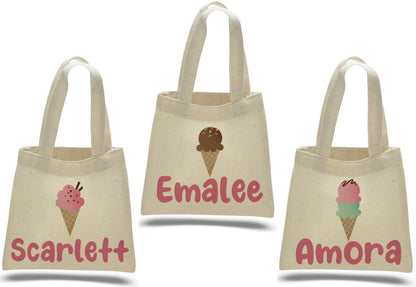 Ice Cream Party Favor Bags, Personalized Treat Bags, Set of 3