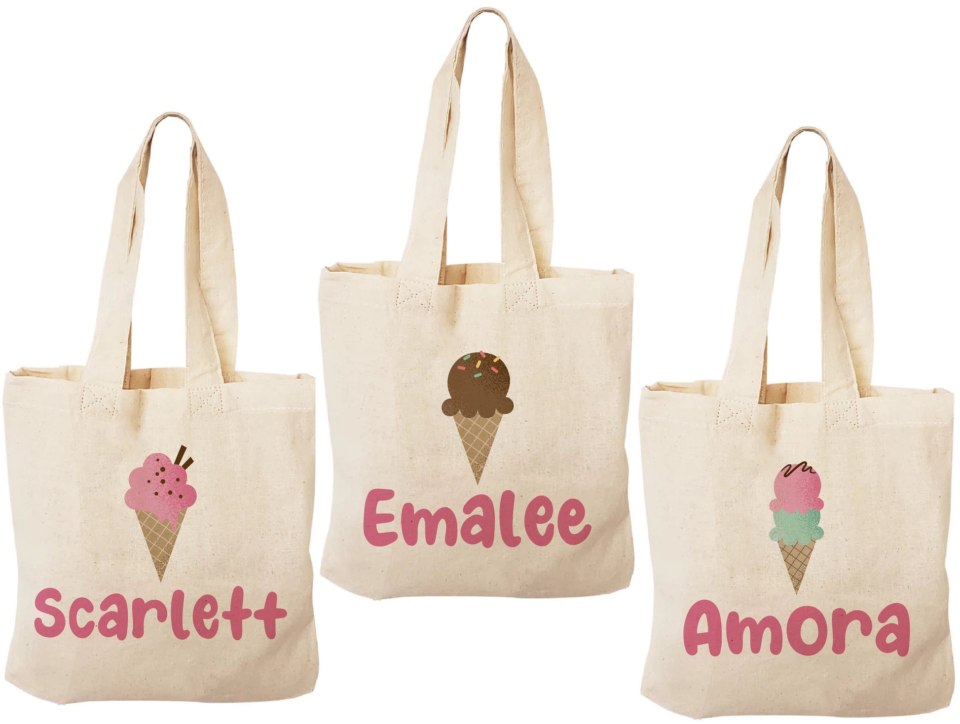 Ice Cream Party Favor Bags, Personalized Treat Bags, Set of 3