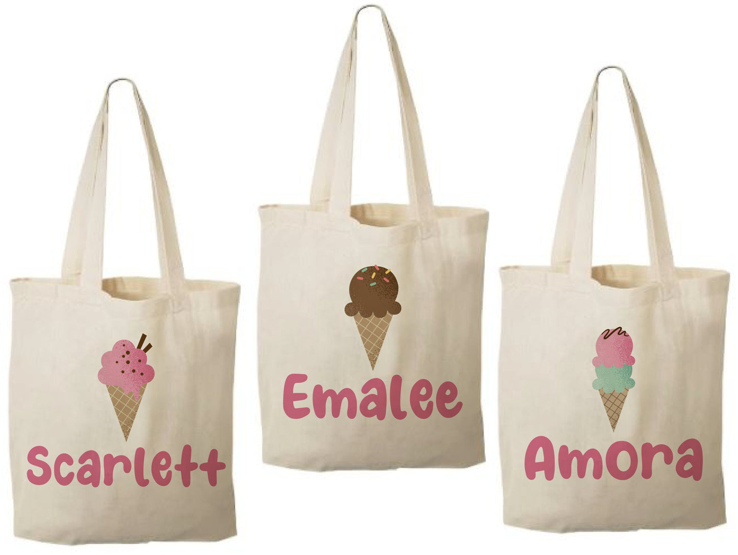 Ice Cream Party Favor Bags, Personalized Treat Bags, Set of 3